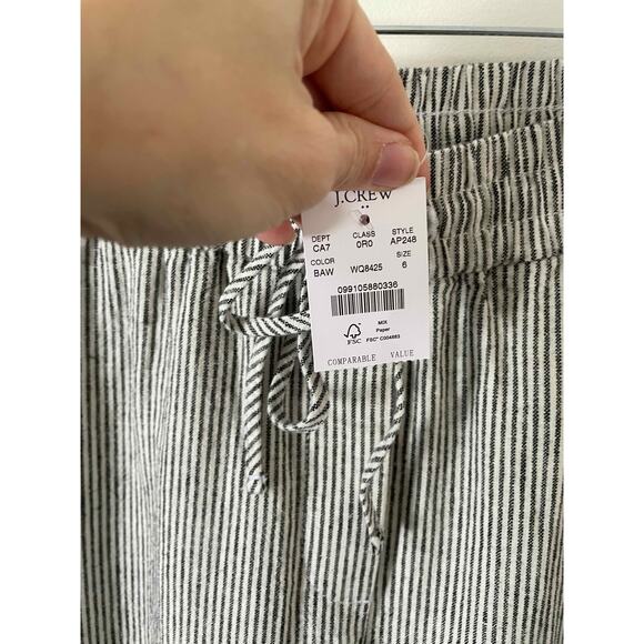 J.Crew Linen Striped Elastic Waist Casual Pants Black Size 6 NEW - Picture 8 of 9